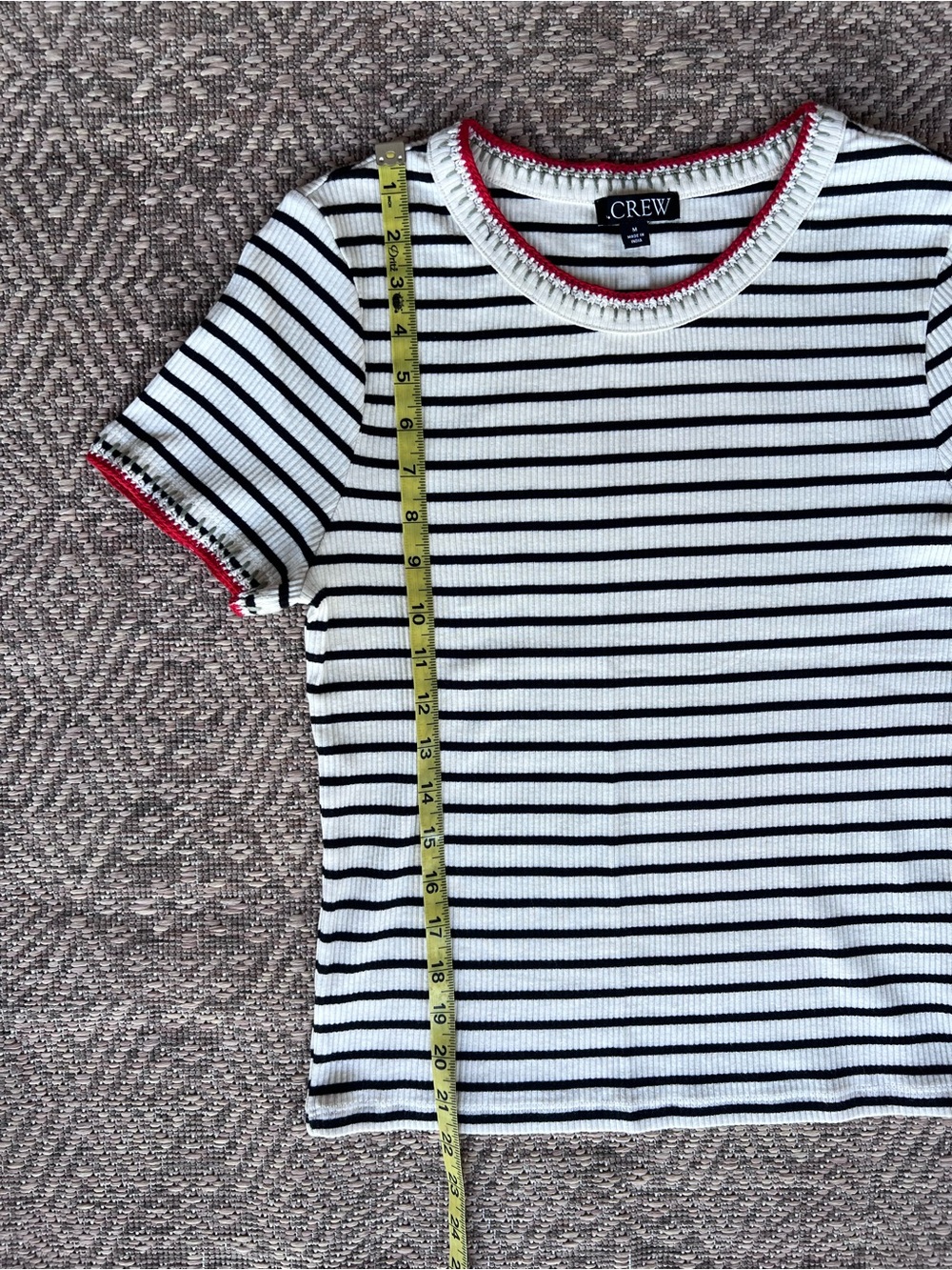 J.Crew Ribbed Stripe Tee Women's Medium Embroidered Trim Knit Short Sleeve Top - Picture 5 of 7
